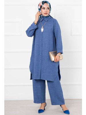 Md Keten Uzun  İkili Tesettür Takım İndigo