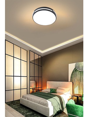 Normadia Antrasit Şerit Akrilikli 50CM Çap 3 Işık Renkli Kumandalı Dimli LED Tavan Lambası