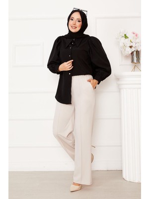 MDS Önü Çimalı Cep Detaylı Pantolon Pudra