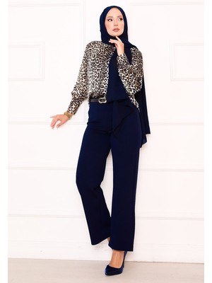 MDS Pens Detaylı Palazzo Pantolon Lacivert