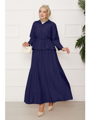 ZNK Beli Bağcık Detaylı Etekli İkili Çilek Takım Saks