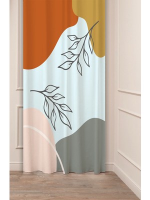 Greendecor Bohem Yaprak Sade Pastel Soft Desenli Özel Tasarım Dijital Baskılı (Tek Kanat) Şık Modern Fon Perde