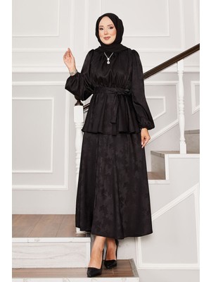 Md Seyyar Kuşaklı Beli Büzgülü Jakar İkili Takım Siyah