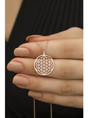 Kadın 925 Ayar Gümüş Yaşam Çiçeği Rose Kolye