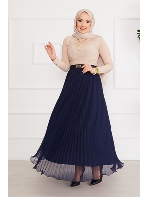 Kç Eteği Volanlı Tesettür Tül Etek Lacivert