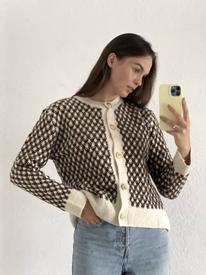 Elwes Kadın Krem Kahve Yumoş Hırka Kazak