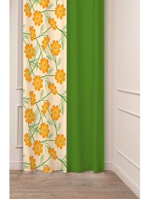 Greendecor Özel Tasarım Çiçek Yaprak Antik Çizgi Etnik Desenli Dijital Baskılı (Tek Kanat) Modern Şık Fon Perde