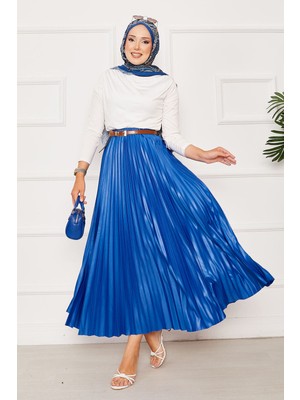 Cvn Piliseli Beli Lastikli Etek Mavi