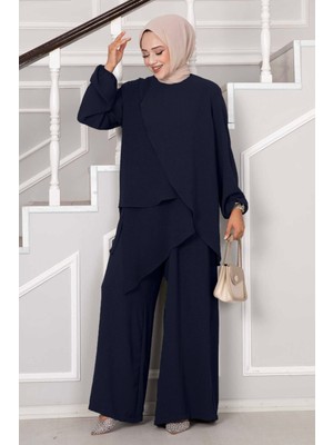 Md Asimetrik Kesim Aerobin Tesettür İkili Takım Lacivert