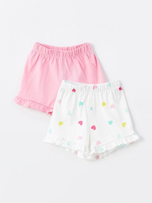 Lc Waikiki Yeni Sezon Beli Lastikli Basic Kız Bebek Şort 2'li