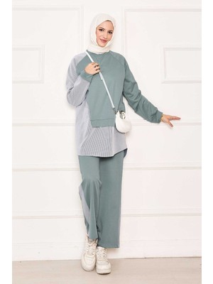 Cvn Önü Asimetrik Çizgi Garnili İkili Takım Mint
