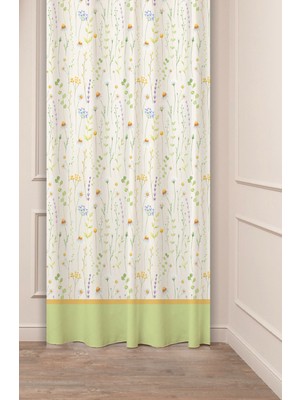Greendecor Özel Tasarım Çiçek Yaprak Antik Çizgi Etnik Desenli Dijital Baskılı (Tek Kanat) Modern Şık Fon Perde