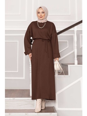Md Kolu Katlama Detaylı Seyyar Kuşaklı Oyşo Elbise Kahve