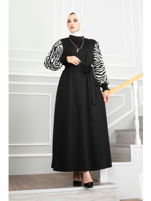Md Tulipa Tesettür Elbise Siyah Beyaz