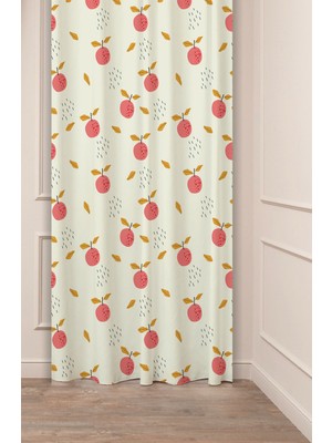 Greendecor Portakal Bohem Bej Krem Desenli Özel Tasarım Dijital Baskılı (Tek Kanat) Şık Mutfak Odası Fon Perde