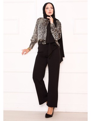 MDS Pens Detaylı Palazzo Pantolon Siyah