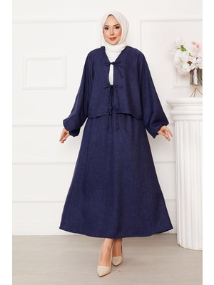 ZMR Bağcık Detaylı Etekli Tesettür Takım Lacivert