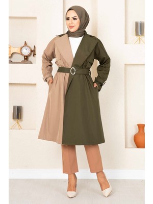 Çift Renkli Trençkot 100MD-10016 Haki
