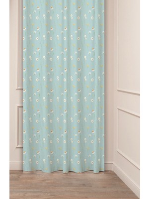 Greendecor Çiçekler Yaprak Kare Geometrik Çizgiler Desenli Özel Tasarım Dijital Baskılı (Tek Kanat) Fon Perde