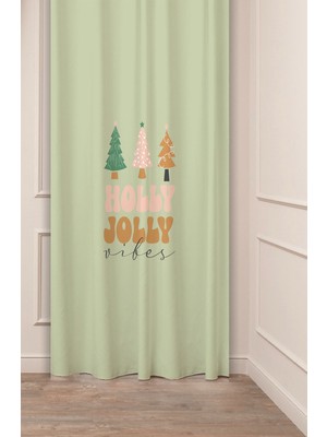 Greendecor Yılbaşı Çam Ağacı Noel Ağacı Kar Yeni Yıl Christmas Desenli Özel Tasarımlı Dijital Baskılı Fon Perde