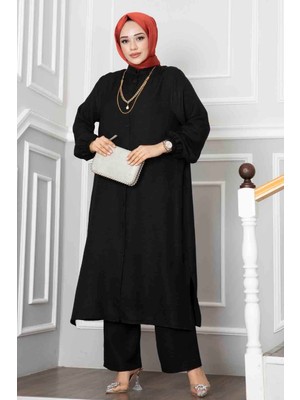 Md Düğmeli Tunik İkili Tesettür Takım Siyah
