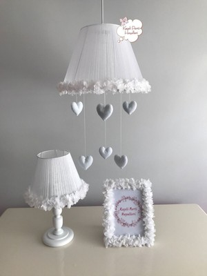 Normadia Bebek ve Çocuk Odası Için Şık Beyaz Kalp ve Çiçek Avize Seti