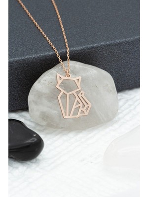 Kadın 925 Ayar Gümüş Origami Kedi Kolye