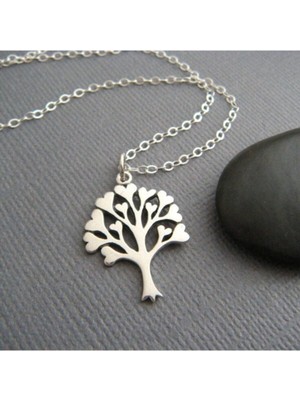 Kadın 925 Ayar Gümüş Kalpli Ağaç Kolye