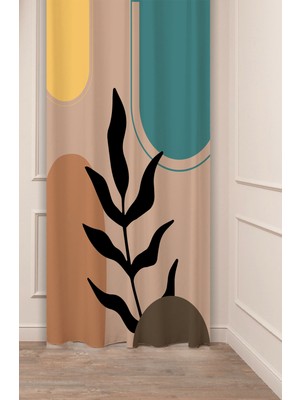 Greendecor Yaprak Bohem Minimalist Bej Krem Desenli Özel Tasarım Dijital Baskılı (Tek Kanat) Modern Fon Perde