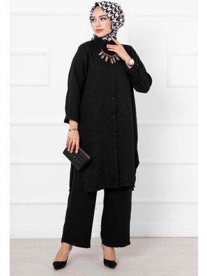 Md Keten Uzun  İkili Tesettür  Takım Siyah