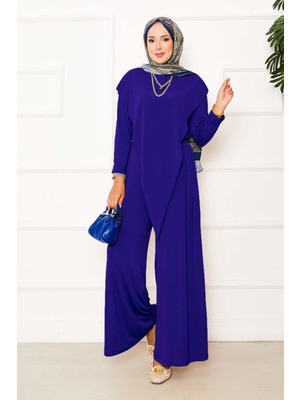 Ozk Önü Asimetrik Detaylı Sandy İkili Takım Saks