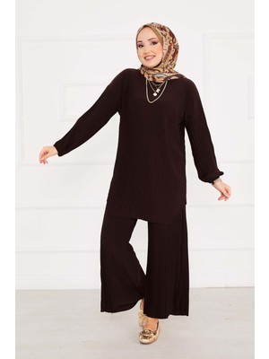 Nz Piliseli Rahat Kalıp Tesettür İkili Takım Acı Kahve