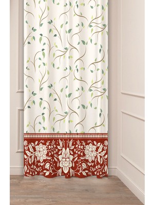 Greendecor Etnik Anadolu Motif Çiçek Pastel Bohem Özel Tasarım Dijital Baskılı (Tek Kanat) Bej Krem Fon Perde