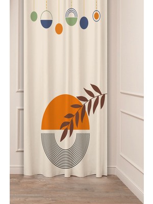 Greendecor Minimalist Soft Sade Pastel Yaprak Bohem Özel Tasarım Dijital Baskılı (Tek Kanat) Bej Krem Fon Perde