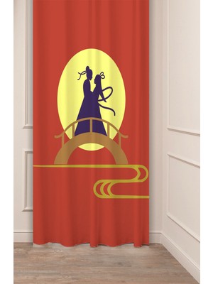 Greendecor Aşk Sevgi Kalp Mutlu Aile Asya Desenli Dijital Baskılı Özel Tasarım (Tek Kanat) Modern Şık Fon Perde