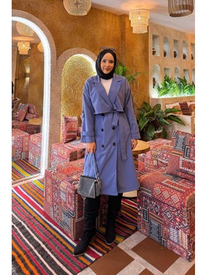 Md Kuşak Detaylı Omuz Apoletli Trençkot İndigo