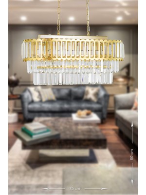 Normadia Şık Kristal Cam Taşlı Lüks Yemek Masası Üstü Avize (Sarı Yaldız)