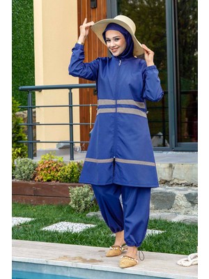 Md Şerit Detaylı Paraşüt Kumaştesettür Mayo Indigo