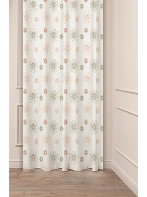 Greendecor Çiçekler Yaprak Çizgili Bohem Desenli Özel Tasarım Dijital Baskılı (Tek Kanat) Modern Şık Fon Perde