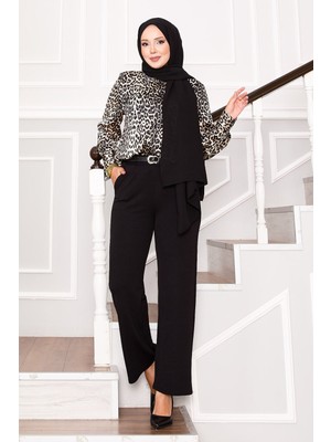 MDS Cep Detaylı Pileli Palazzo Pantolon Siyah