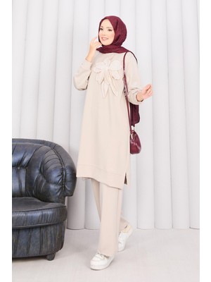 Nz Taş İşlemeli Kabartma Çiçekli Tesettür Takım Taş