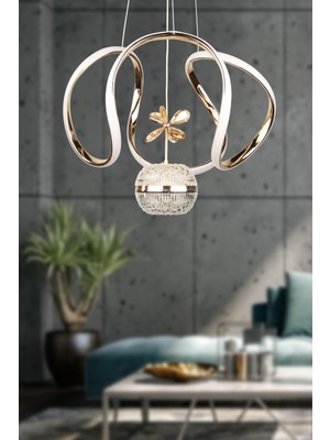 Normadia 40'lık Ledli Avize, Şık Gold Kaplama, Modern ve Zarif Tasarım