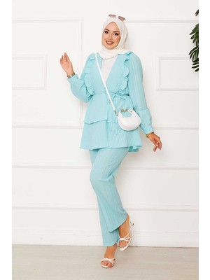 Md Eteği Volanlı Fırfır Detaylı İkili Takım Su Yeşili