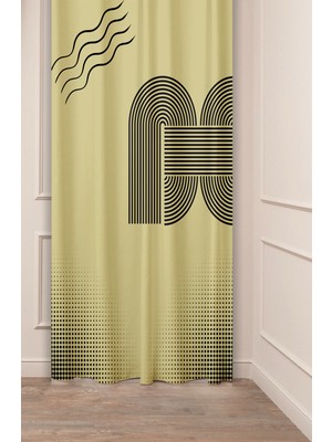 Greendecor Bohem Geometrik Çizgi Şekiller Özel Tasarım Desenli Dijital Baskılı (Tek Kanat) Modern Şık Fon Perde