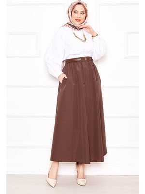 Kç Cep Detaylı Spor Terikoton Etek Kahve