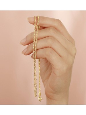 925 Ayar Gümüş 24 Ayar Altın Kaplama 45 cm Singapur Zincir