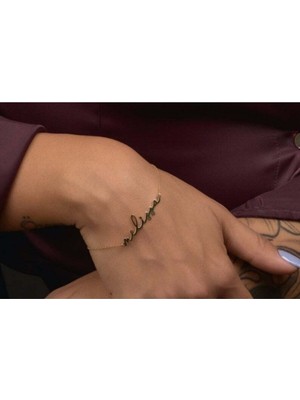 Kadın 925 Ayar Gümüş Altın Kaplama Kişiye Özel Isimli Bileklik