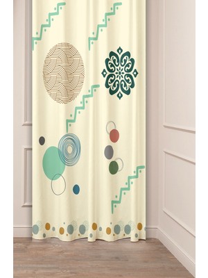 Greendecor Bohem Geometrik Çizgi Şekiller Özel Tasarım Desenli Dijital Baskılı (Tek Kanat) Modern Şık Fon Perde