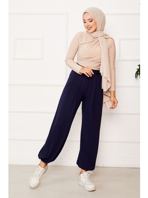 MDS Paçası Lastikli Rahat Kalıp Şalvar Pantolon Lacivert