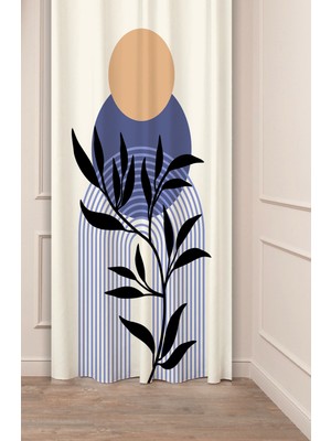 Greendecor Yaprak Bohem Minimalist Bej Krem Desenli Özel Tasarım Dijital Baskılı (Tek Kanat) Modern Fon Perde